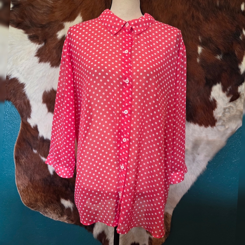 Vibrant Pink Polka Dot Button Down Shirt